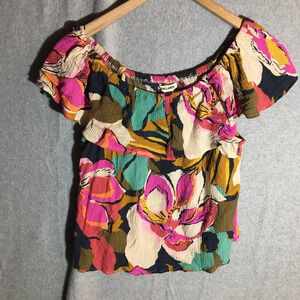 Womens Billabong Blouse Off the Shoulder Colorful Abstract Spring Summer Boho